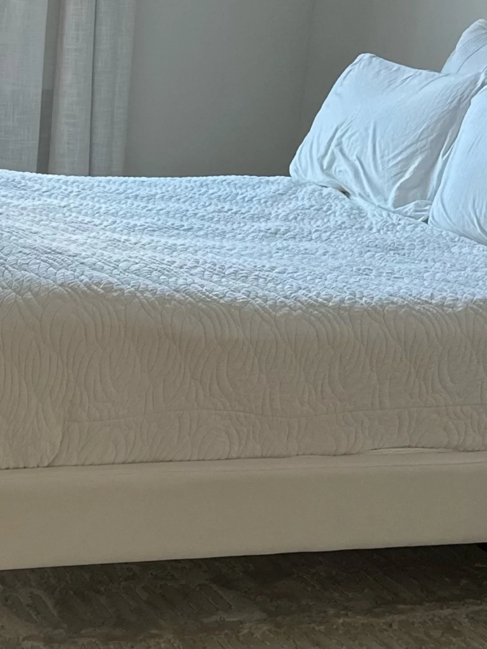 West Elm White Quilted Duvet Cover with Wave Stitching